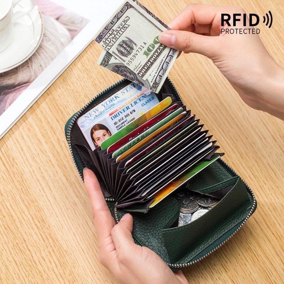スキミング防止 本革 ユニセックス 多機能 多収納 ベージュ グレー 折り畳み 大容量  RFID クレジットカードケース  収納