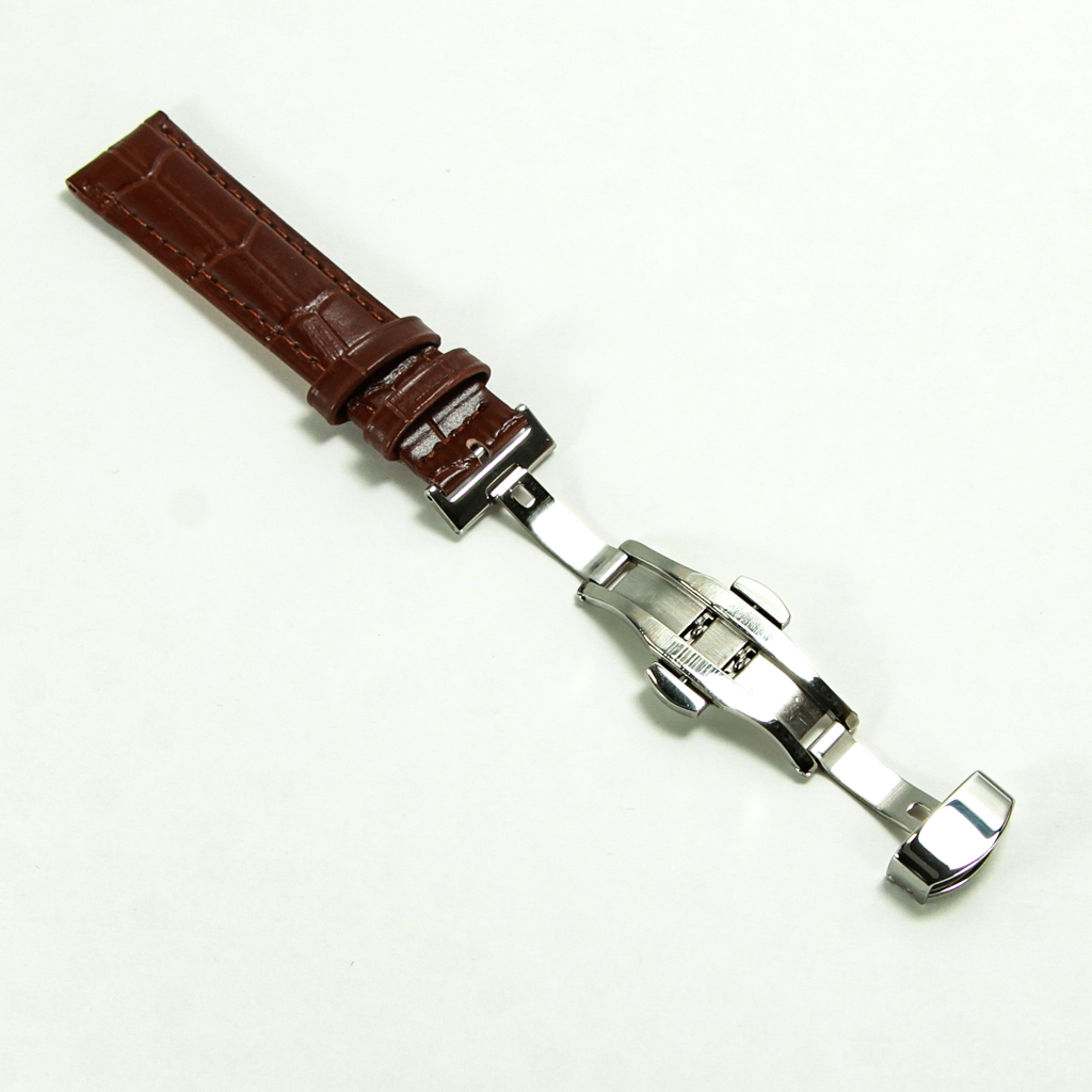 腕時計ベルト　牛皮製クロコ模様型押しプッシュボタン式Ｄバックル茶色１８ｍｍ 新品_画像3