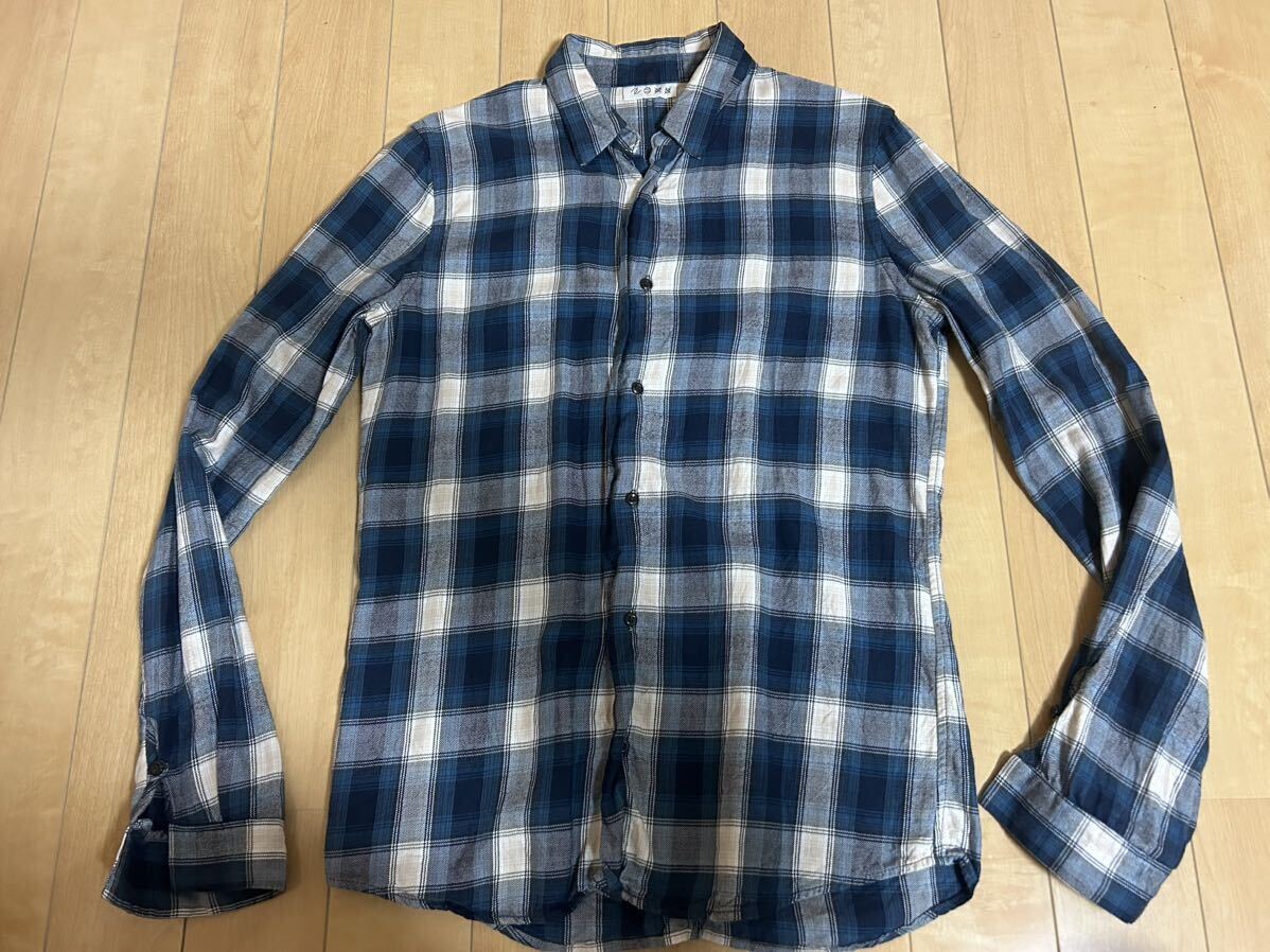 AZ jun hashimoto オンブレチェックシャツ シャドーチェックシャツ オープンカラーシャツ M 青×白×灰 ブルー×ホワイト×グレーの画像1