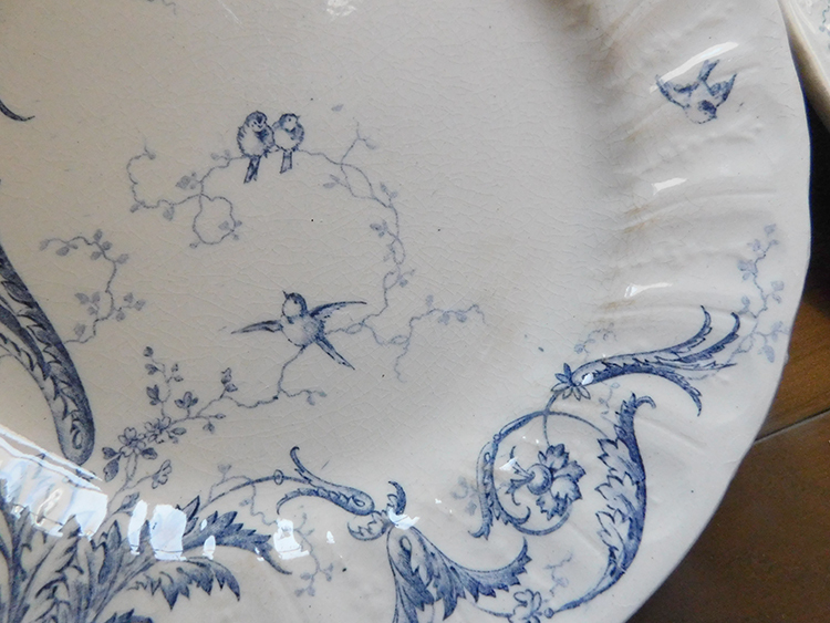 ★フランスアンティーク Gienジアン Rinceaux ランソー 青の平皿２枚セットの画像2
