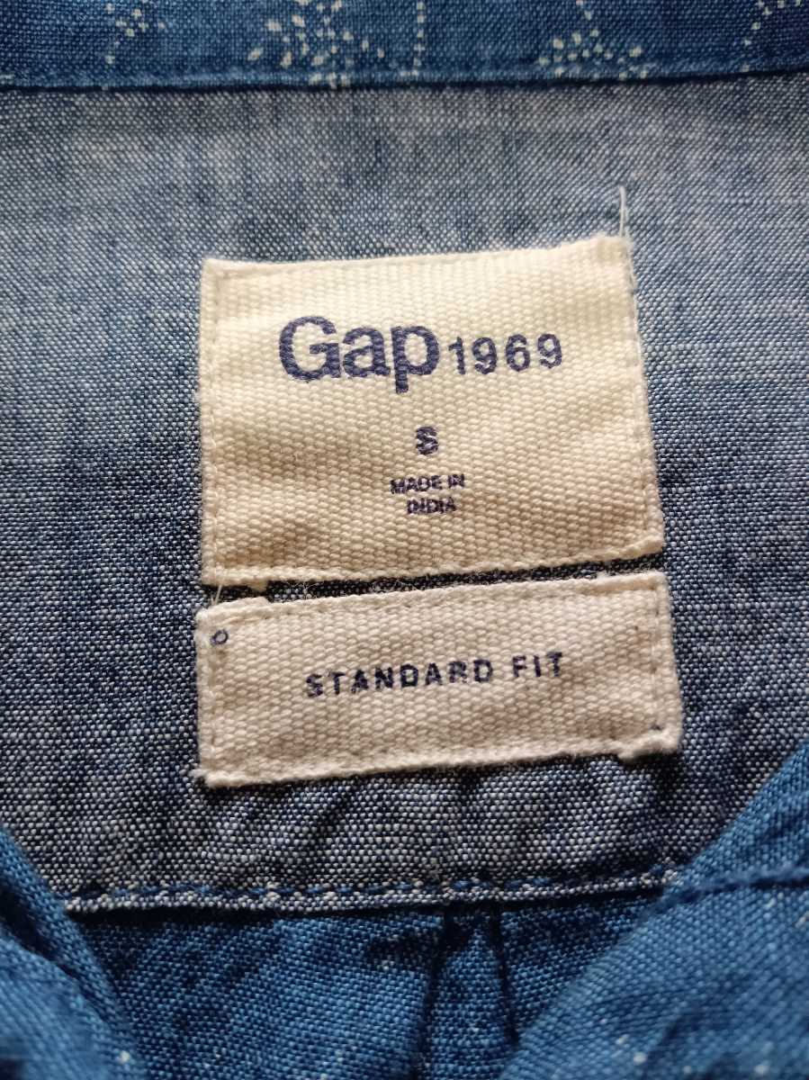 ギャップ GAP 1969 長袖 コットン シャツ インディゴ ブルー地にボタニカル模様　春先の羽織ものに♪_Gapギャップの白タグ、レアなお品です。