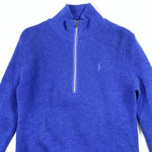 LA518 ポロゴルフ ハーフジップ長袖ニット 青ブルー 裏地あり POLO GOLF RALPH LAUREN ラルフローレン ウール100％ SP_画像2