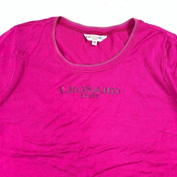 LA999 レオナール 半袖Tシャツ ピンク パターン柄 ラインストーン LEONARD 大きいサイズ ラメ糸 42_画像2