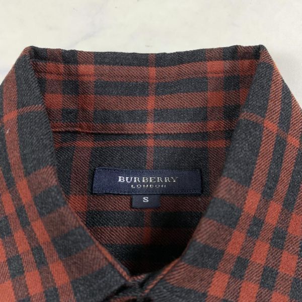 LA1139 バーバリーロンドン チェック柄ネルシャツ 赤茶レッドブラウン系 BURBERRY LONDON 長袖 マルチカラー黒ブラック ウール100％ S_画像5