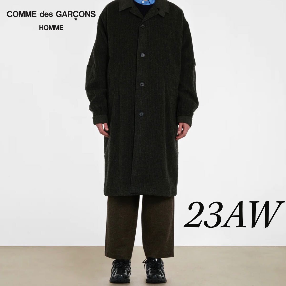 23AW コムデギャルソンオム ツィード縮絨ステンカラーコート M COMME DES GARCONS プリュスBLACK HOMME PLUS DEUX HL-C006 KKI Mの画像1