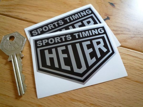 ◆送料無料◆ 海外 タグホイヤー スポーツ Heuer Sports Timing Black & Silver 75mm 2枚セット ステッカーの画像1