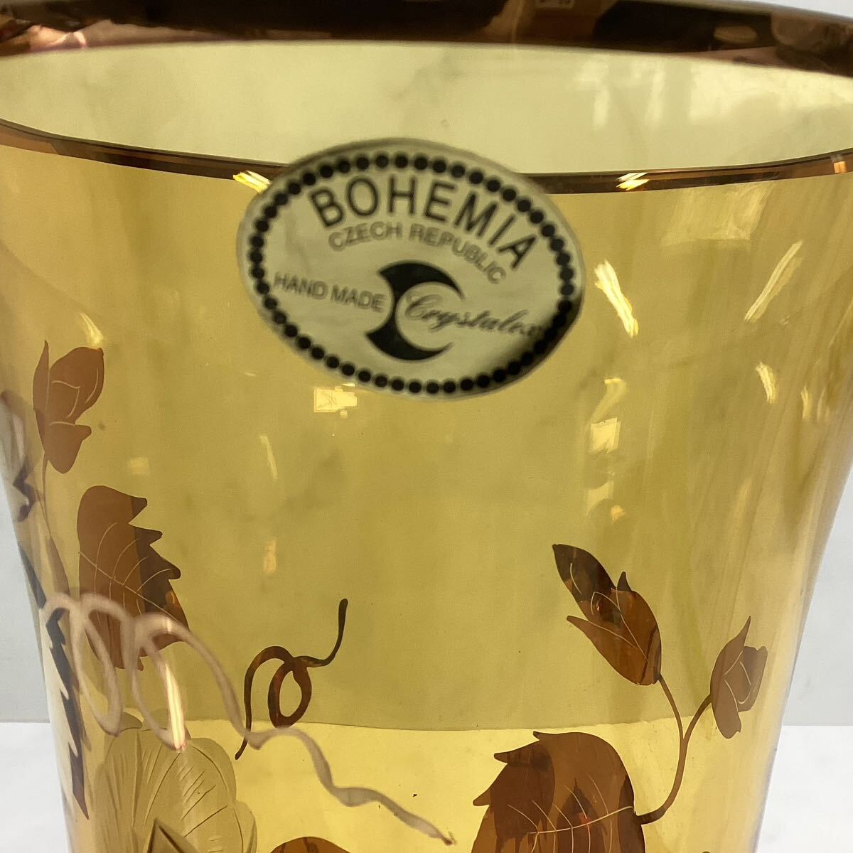 花瓶　ボヘミア　BOHEMIA クリスタル　花瓶　琥珀花瓶　（V-27）