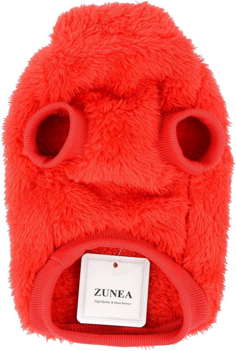 ZUNEA 犬服 秋冬 フリース セーター コート 小型犬 ふわふわ あたたかい ジャケット コート 暖かい 防寒 おしゃれ かわいい レッド M