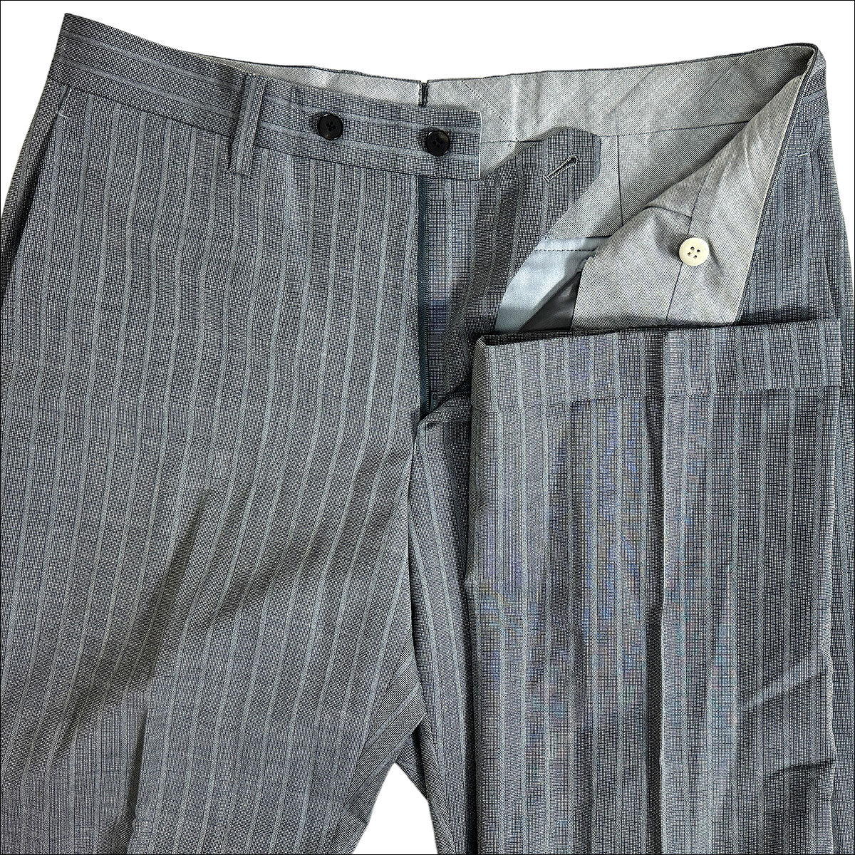 J3535 美品 ユニバーサルランゲージ エルメネジルドゼニア生地 ストライプスーツ グレー 44-6drop UNIVERSAL LANGUAGE Ermenegildo Zegna_画像7