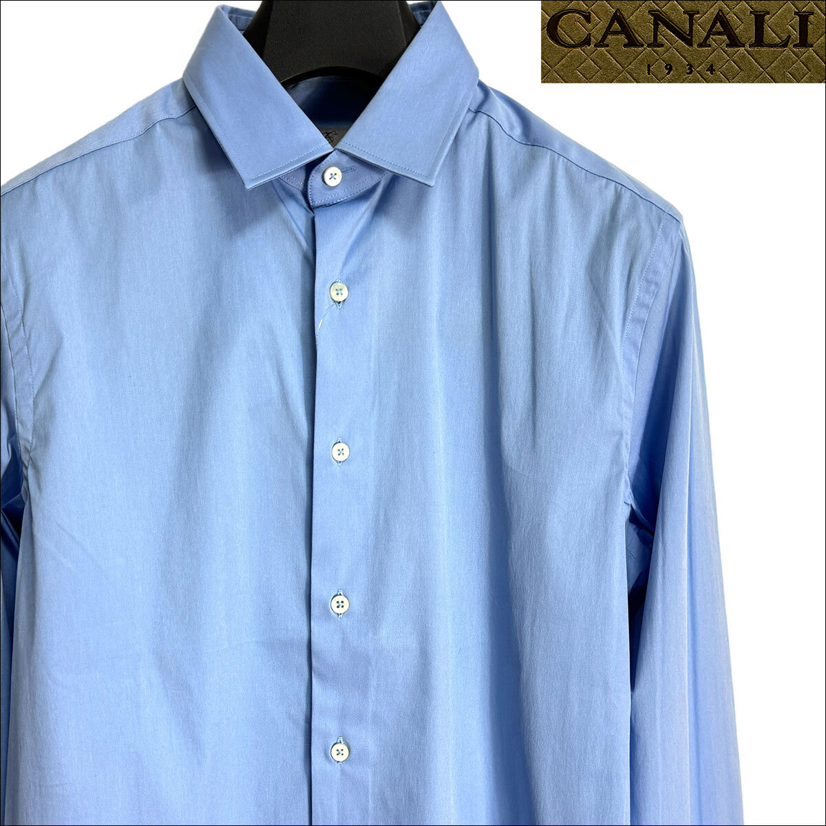 J6115 新品 カナーリ ストレッチドレスシャツ ブルー 39/15.5 CANALI