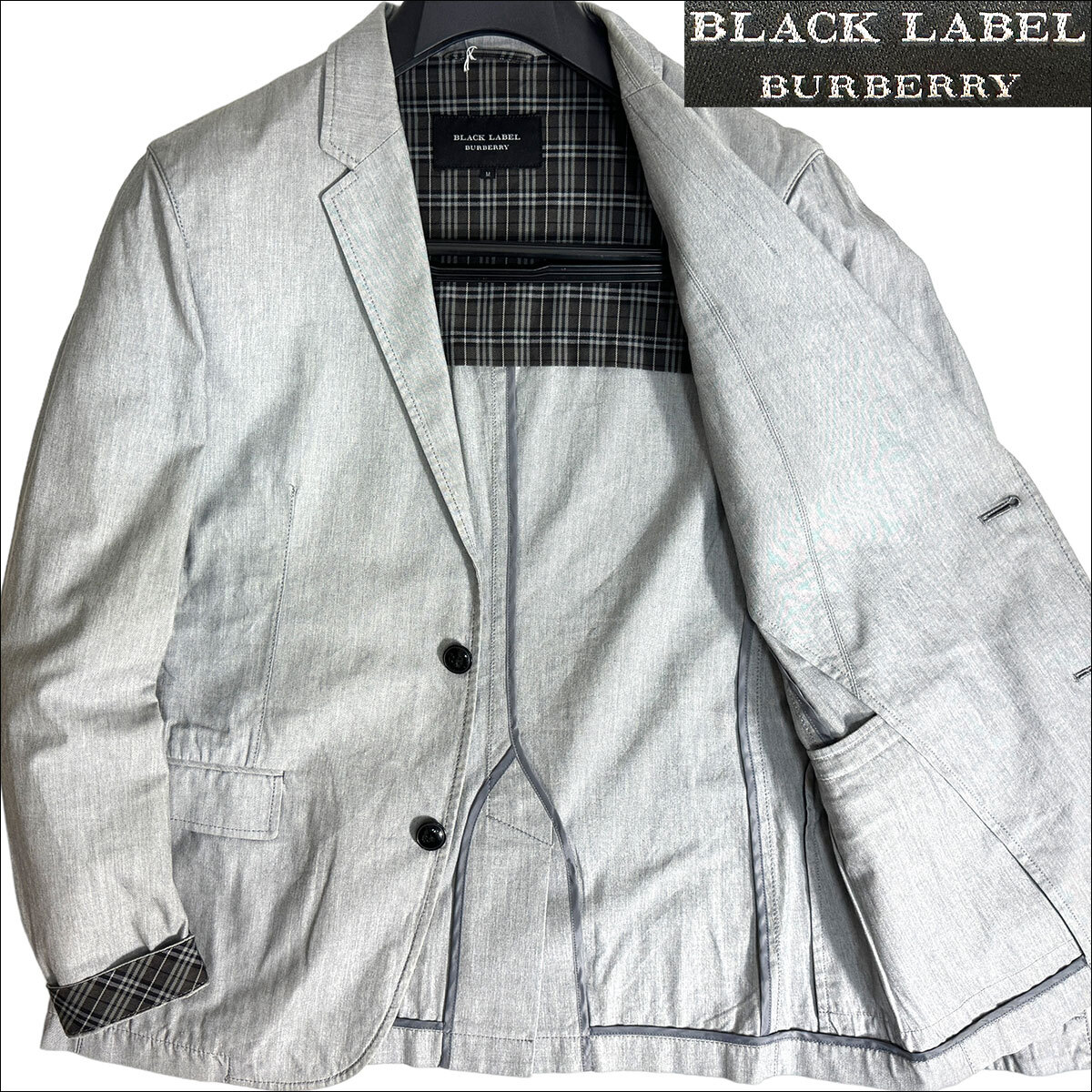 J3557 美品 バーバリーブラックレーベル チェック柄裏地 テーラードジャケット グレー M BURBERRY BLACK LABEL_画像1