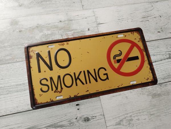 bk126 ★送料無料★ ブリキ看板「NO SMOKING」ノースモーキング 禁煙 タバコ レトロ アメリカン インテリア 雑貨 英語 サインプレートの画像1