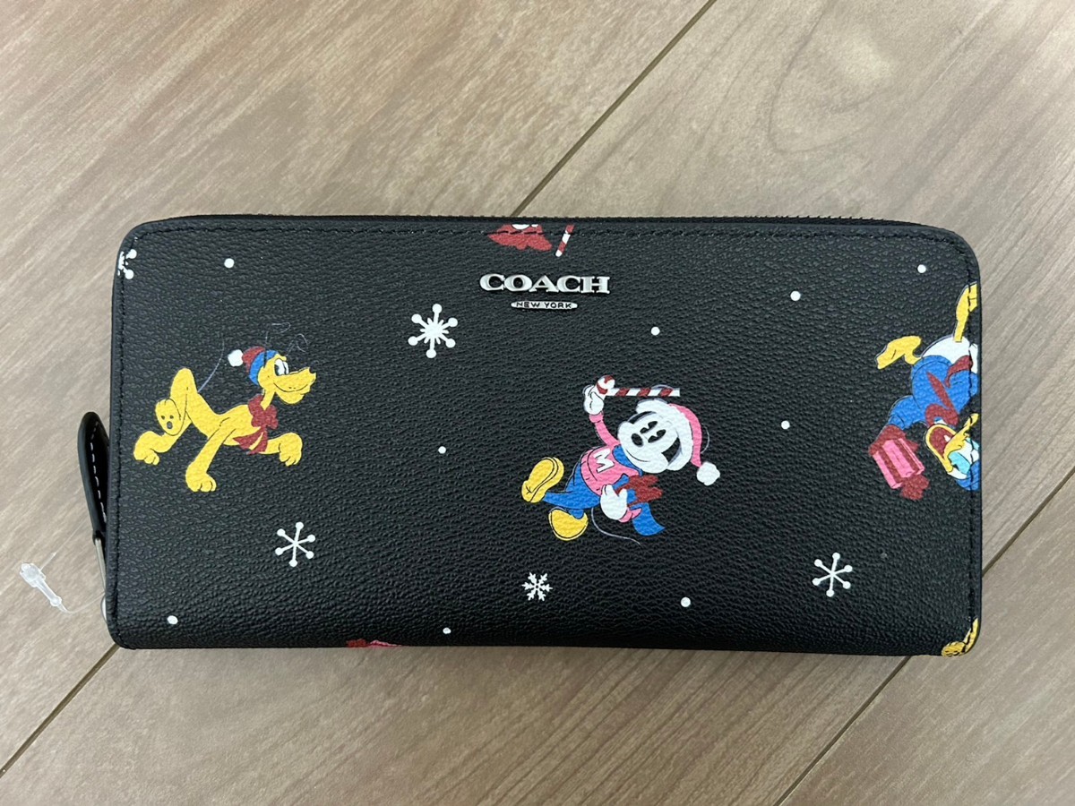 COACH ディズニーコラボ　ミッキー　ホリデープリント　ラウンドジップウォレット　CM222_画像1