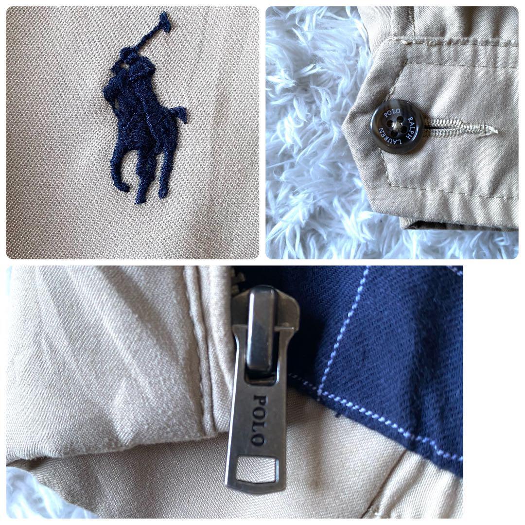 美品/Lサイズ ●Polo Ralph Lauren ポロ ラルフローレン スイングトップ ジャケット アウター チェック ベージュ ホースロゴ 刺繍 メンズの画像9