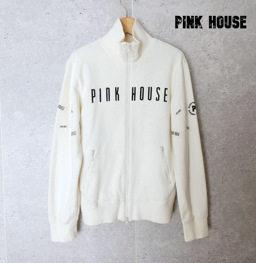 PINK HOUSE ピンクハウス サイズM オフホワイト スウェットジャケット トラックジャケット ロゴプリント ワッペン ジップ A2542_画像1