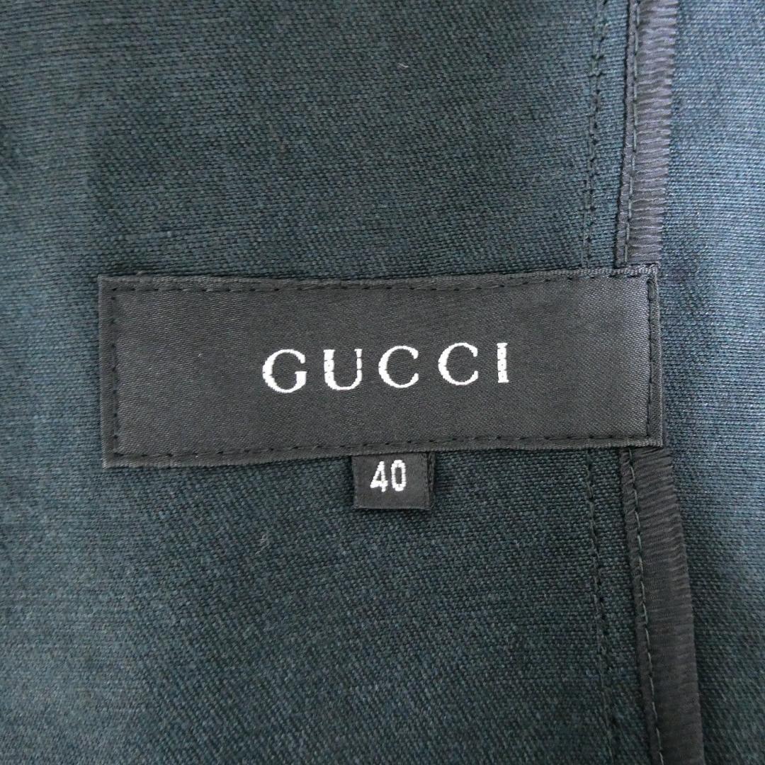 GUCCI グッチ サイズ40 ネイビー トムフォード期 シングル ジャケット ロゴ 比翼ボタン リネン×コットン A1260_画像7