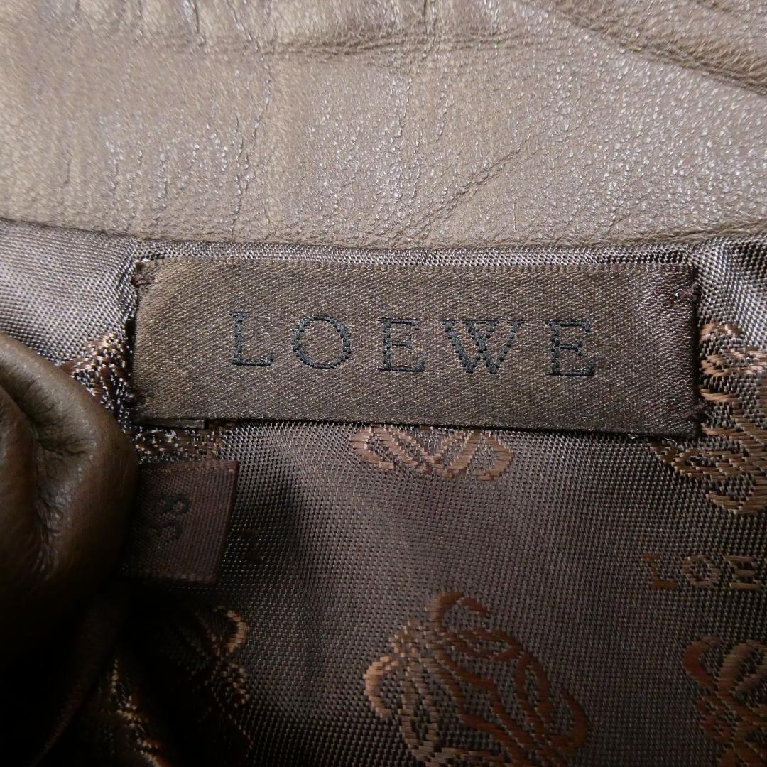 美品 LOEWE ロエベ サイズ38 ブラウン 膝丈 ミディ丈 台形スカート ラムレザー 子羊革_画像8