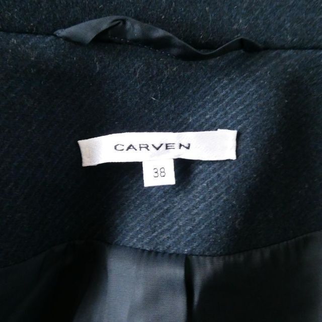 美品 CARVEN カルヴェン サイズ38 紺 ネイビー ショールカラー ロング チェスターコート ロングコート 袖ジップ_画像9