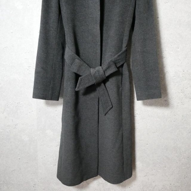  ultimate beautiful goods INED Ined size 7 gray waist belt ratio wing button long coat turn-down collar coat Anne gola× wool 2WAY fox fur 