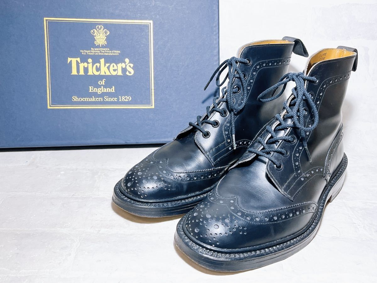 箱付【極美品】Tricker's トリッカーズ 高級 カントリーブーツ 黒 グッドイヤー製法 UK7.5-5（約26cm）イギリス製 メンズ_画像1