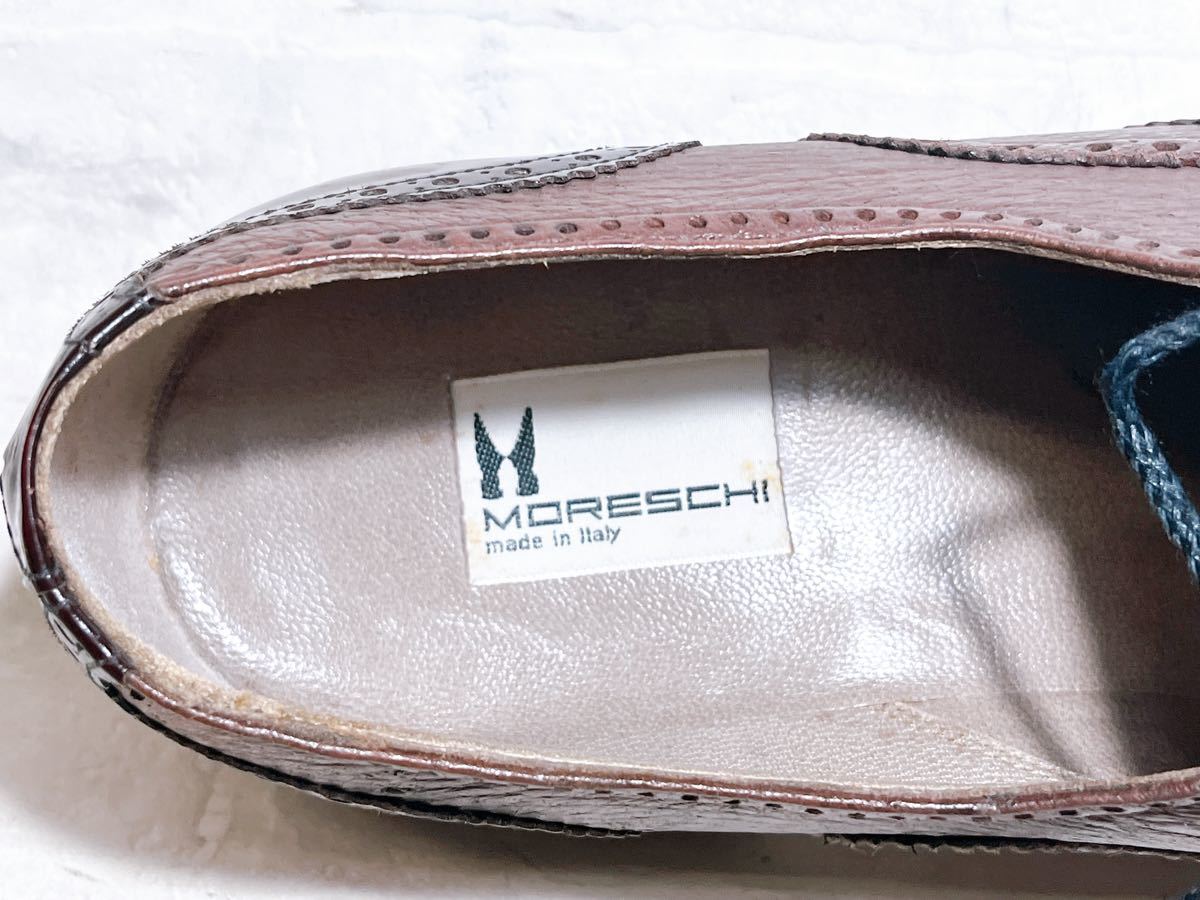 定価7.9万円【未使用】MORESCHI モレスキー 高級 ビジネス ドレスシューズ ウィングチップ バーガンディ 本革 レザー UK8（約26.5cm）_画像6