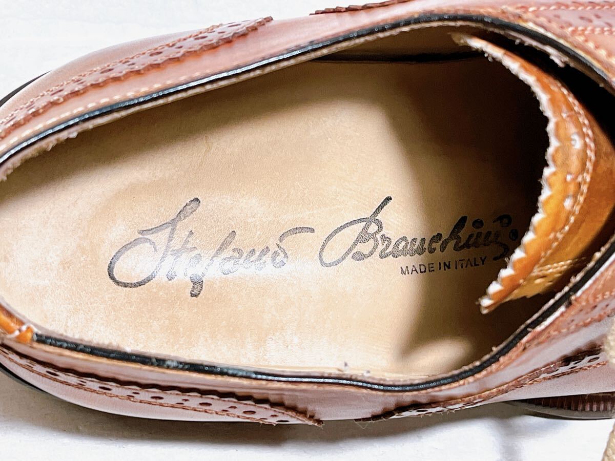  regular price approximately 8 ten thousand jpy [ beautiful goods ]Stefano Branchini stereo fano* Blanc key ni high class dress shoes original leather tea UK7.5( approximately 26cm) Italy made 
