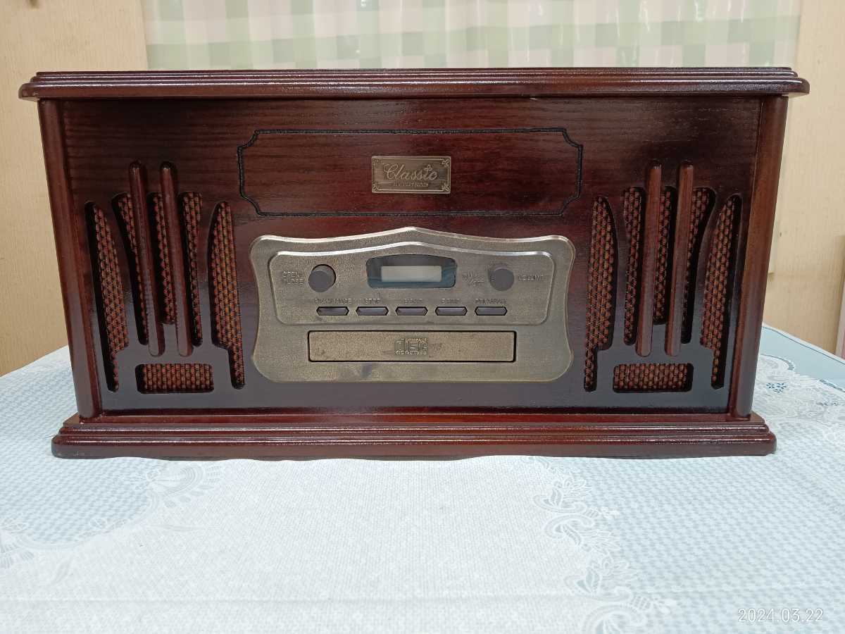 アピックスインターナショナル 木製 アンティーク調 マルチプレーヤー CD カセットテープ    レコード の画像2