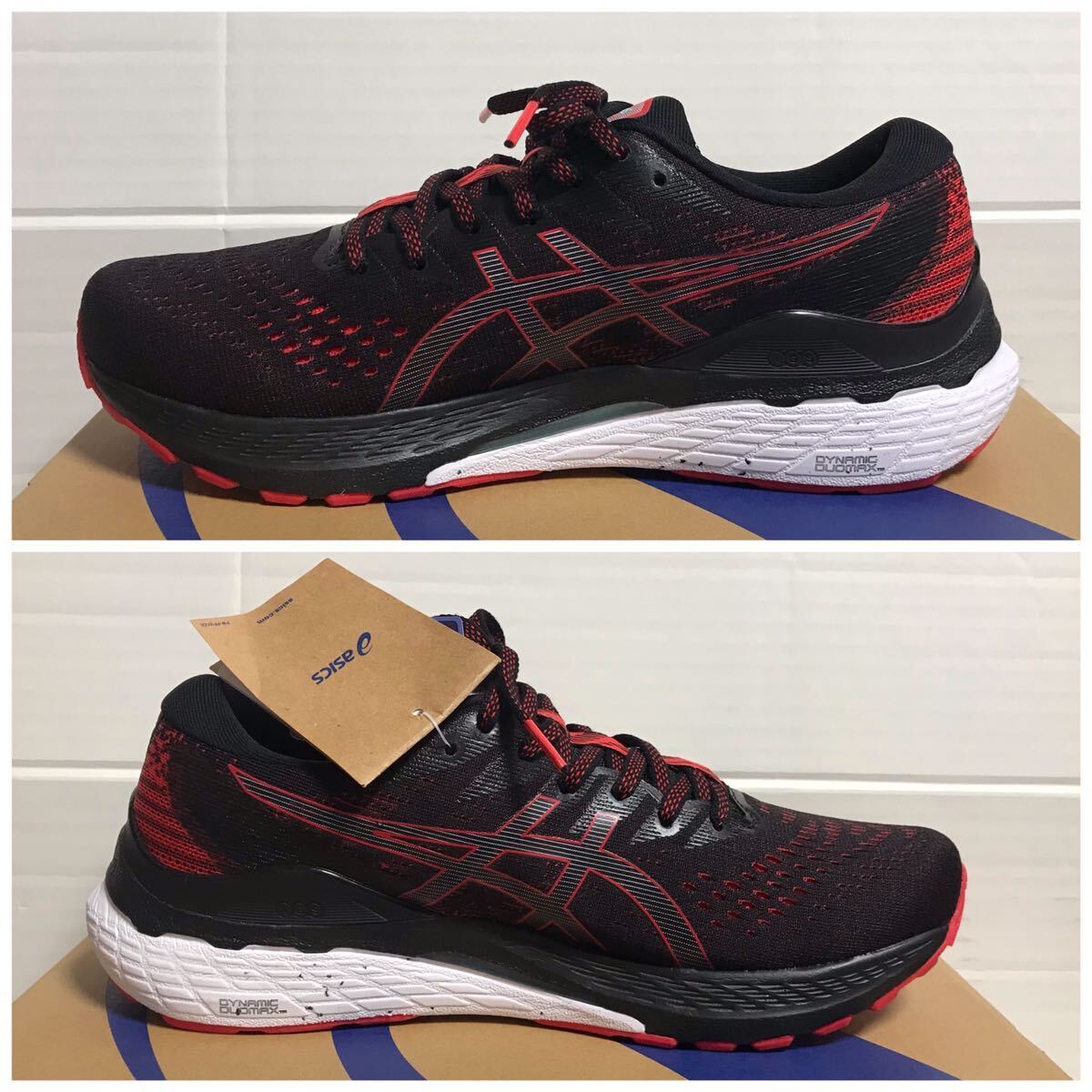 送料無料 asics アシックス GEL KAYANO 28 ゲル カヤノ シューズ 25.0 箱付き ランニング 運動靴 ブラック 黒 × レッド 赤_画像2