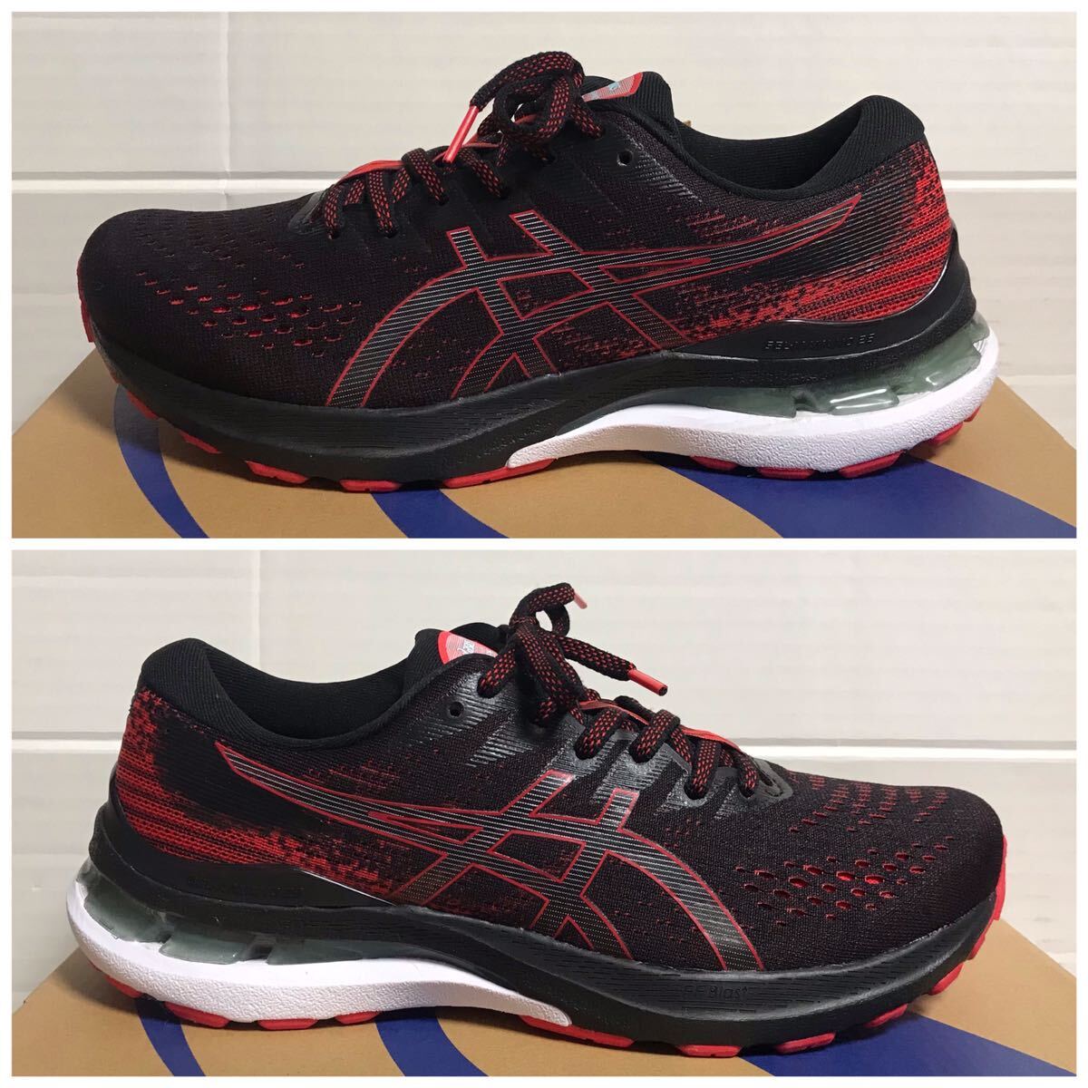 送料無料 asics アシックス GEL KAYANO 28 ゲル カヤノ シューズ 25.0 箱付き ランニング 運動靴 ブラック 黒 × レッド 赤_画像1