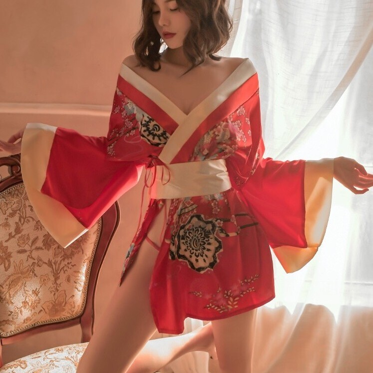 OR456R кимоно способ ... цветочный принт sexy baby doll [ японская одежда * T-back * obi 3 позиций комплект ] симпатичный Ran Jerry костюмы 