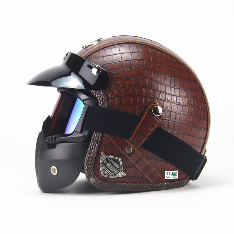ハーレーヘルメット バイクヘルメット ジェットヘルメット PUレザー バイザー付き ゴーグル マスク付 カラー:A サイズ:L_画像5