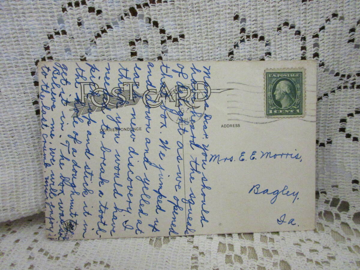 イースター アンティーク 絵葉書 ポストカード 小鳥 お花 メッセージ アメリカ切手1921年の画像2