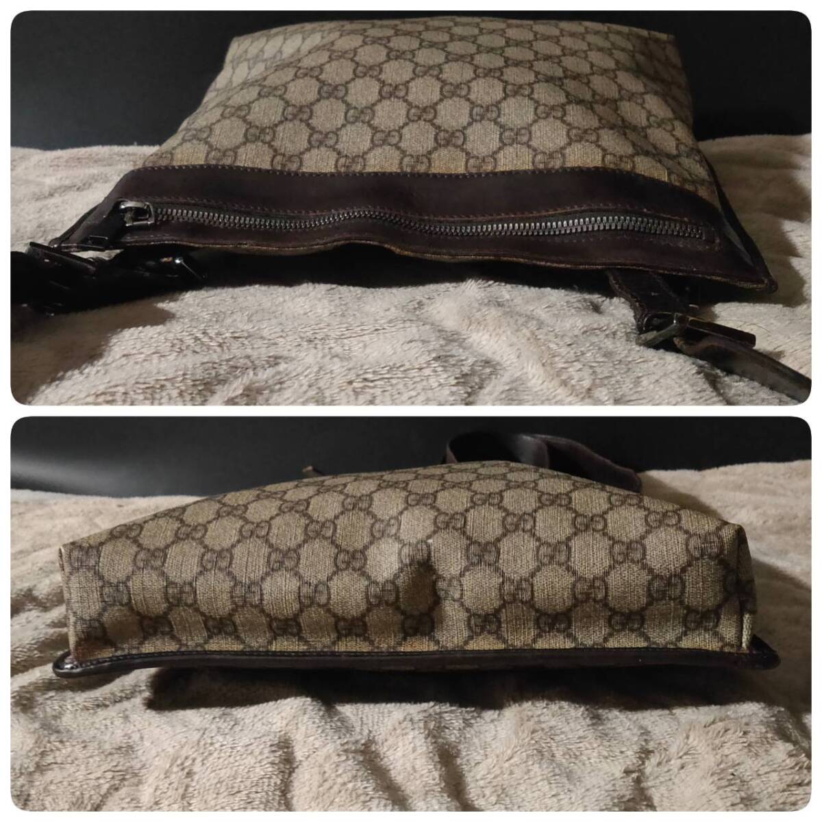 1円~【美品】グッチ GUCCI ショルダーバッグ メンズ ビジネス クロスボディ メッセンジャー 斜め掛け GG PVC レザー ベージュ ブラウン_画像4