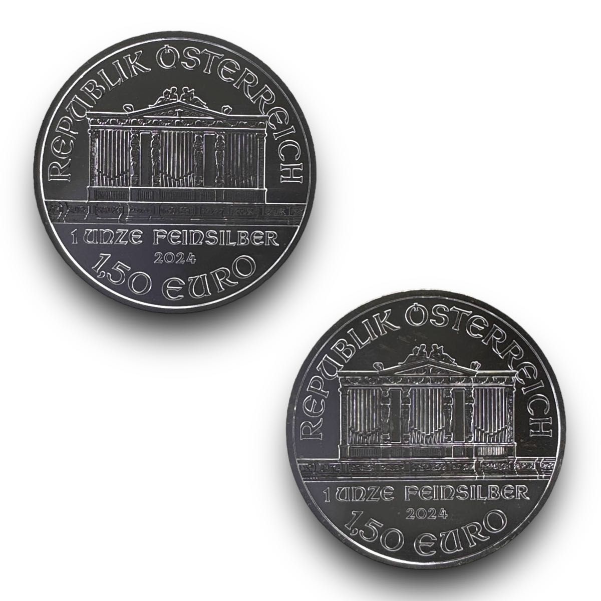 042-SU【2024年発行】オーストリアウィーンフィル銀貨 1.50ユーロ 1オンス 銀貨 2枚セット FINE SILVER 