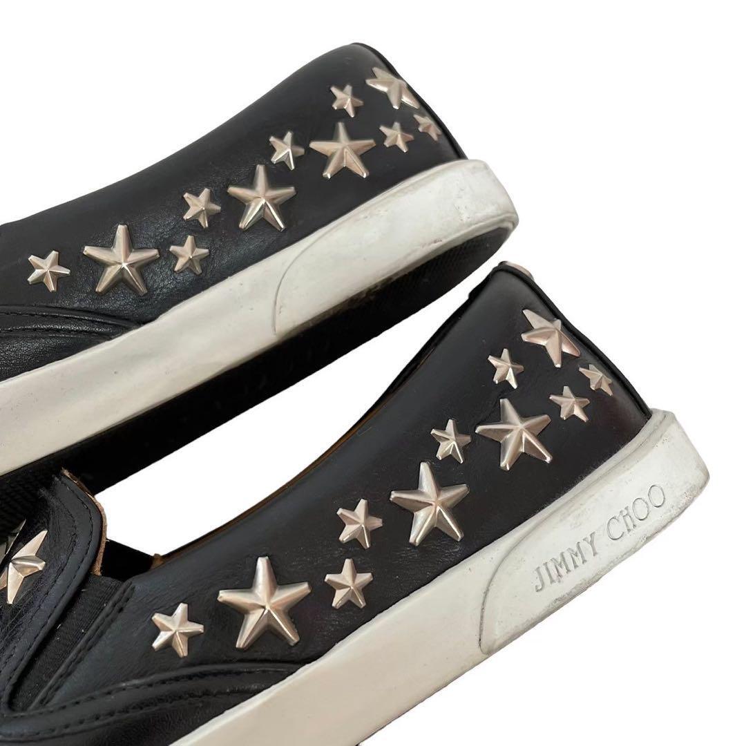 JIMMY CHOO ジミーチュウ スリッポン 黒 星 シルバー ソフトレザー JIMMY CHOO ジミーチュウ スリッポン 黒 星 シルバー ソフトレザー