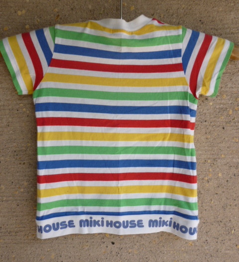 miki HOUSE ミキハウス Tシャツ プッチーくんアップリケ カラフルボーダー ９０の画像2