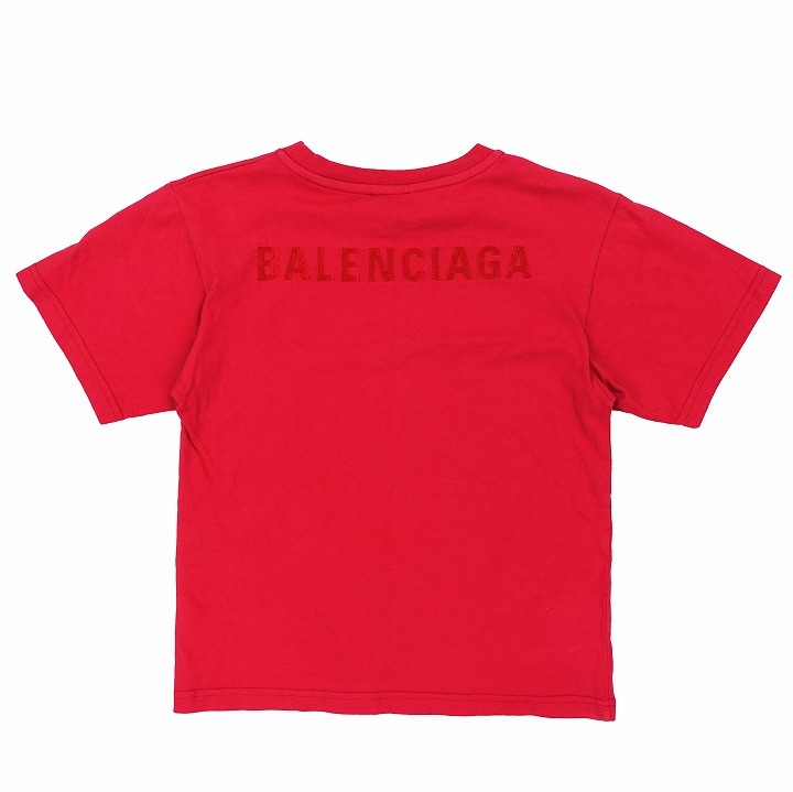 バレンシアガ BALENCIAGA 2018年 キッズ ロゴ 刺繍 Tシャツ カットソー 半袖 クルーネック コットン 6 赤 レッド 528617 a45