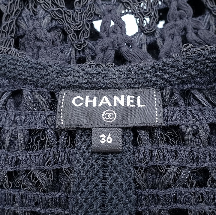 美品 シャネル CHANEL 20AW ココマーク メッシュ レース ジャケット ブレザー ノーカラー チェーン ゴールド 36 黒 ブラック P65344 a206_画像8