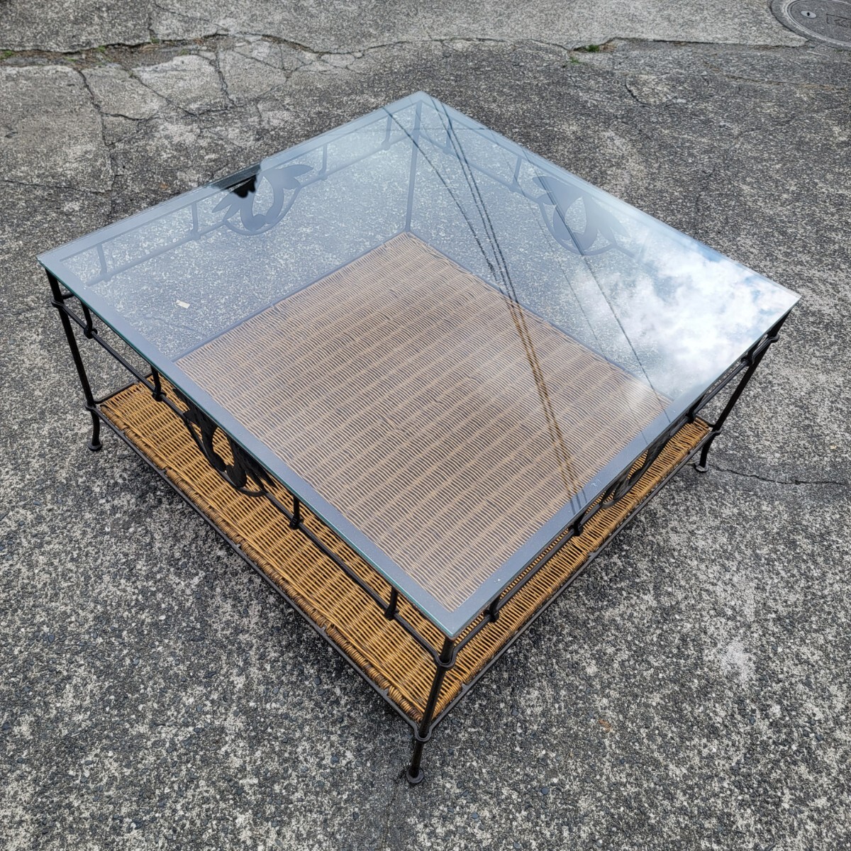  Europe Vintage железный ротанг стекло квадратное стол античный интерьер 900×900×480 регион ограничение получение приветствуется 