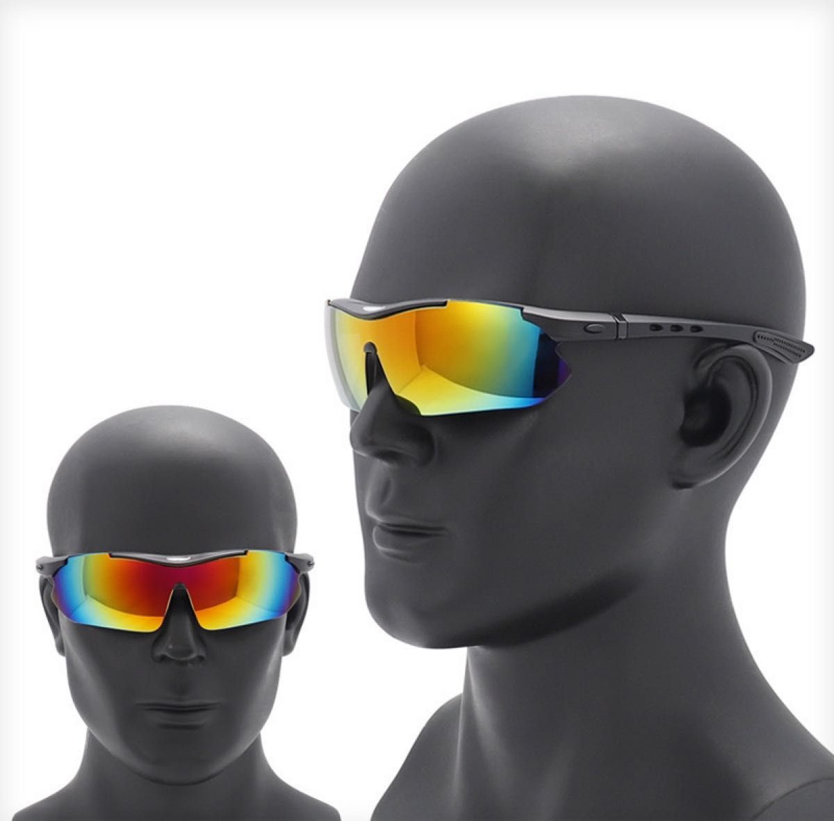 スポーツサングラス 偏光 交換レンズ5枚 サイクリング ケース UVカット 新品