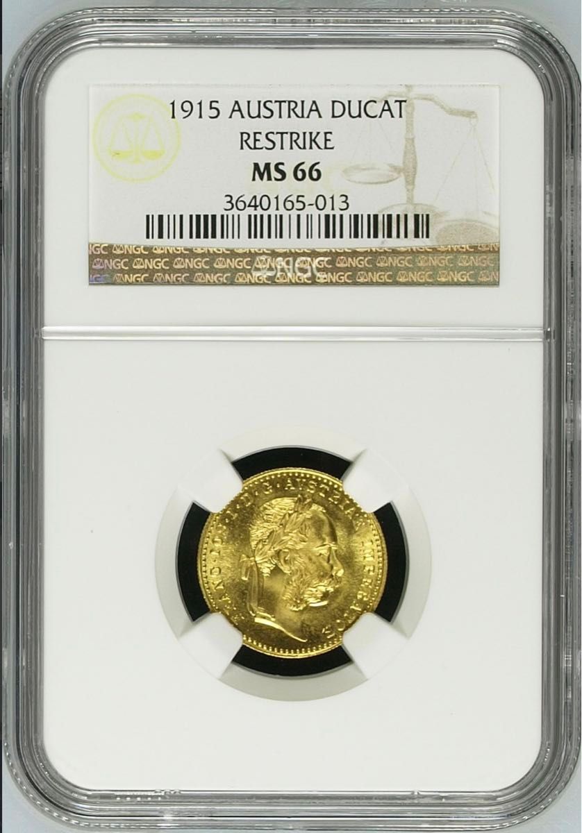 ★高鑑定 美品 1915 オーストリア フランツ・ヨーゼフ１世 1ダカット 金貨 双頭の鷲 NGC MS66 リストライク