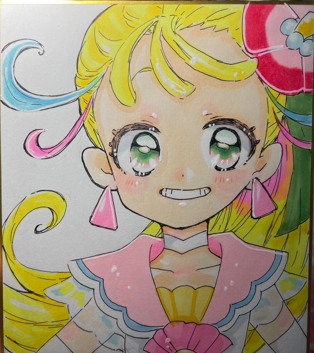 手描きイラスト 自作イラスト ミニ色紙 原画 トロピカルージュプリキュア キュアサマー_画像1