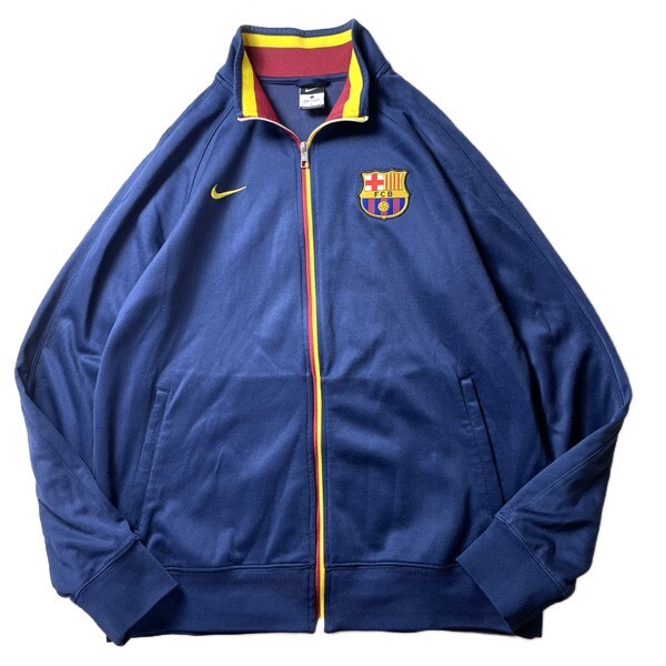 マニア必見! 00s NIKE ナイキ FCバルセロナ FCB サッカー トラックジャケット トップ ジャージ ウェア ネイビー 紺 L メンズ 激レア 希少_画像1