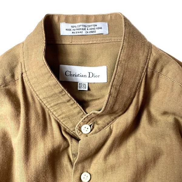  luxury! 80s 90s Christian Dior Christian Dior Vintage stand-up collar dress long sleeve shirt beige tea color men's 