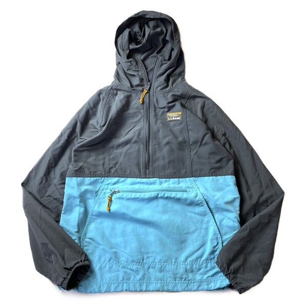 冬ギフト アウトドア系! 00s L.L.Bean エルエルビーン ツートン ハーフジップ アノラックパーカー ナイロンジャケット グレー ブルー XS メンズ 古着 男性用