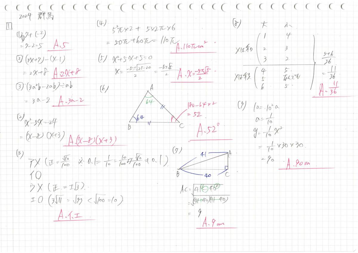 塾講師オリジナル 数学解説 全問解説動画付!! 群馬 公立高入試 2022-24 高校入試 過去問