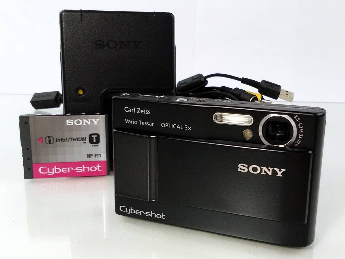 K/ SONY　ソニー　Cyber-shot　DSC-T10　サイバーショット　コンパクト　デジカメ　720万画素　ブラック　充電器　0312-4