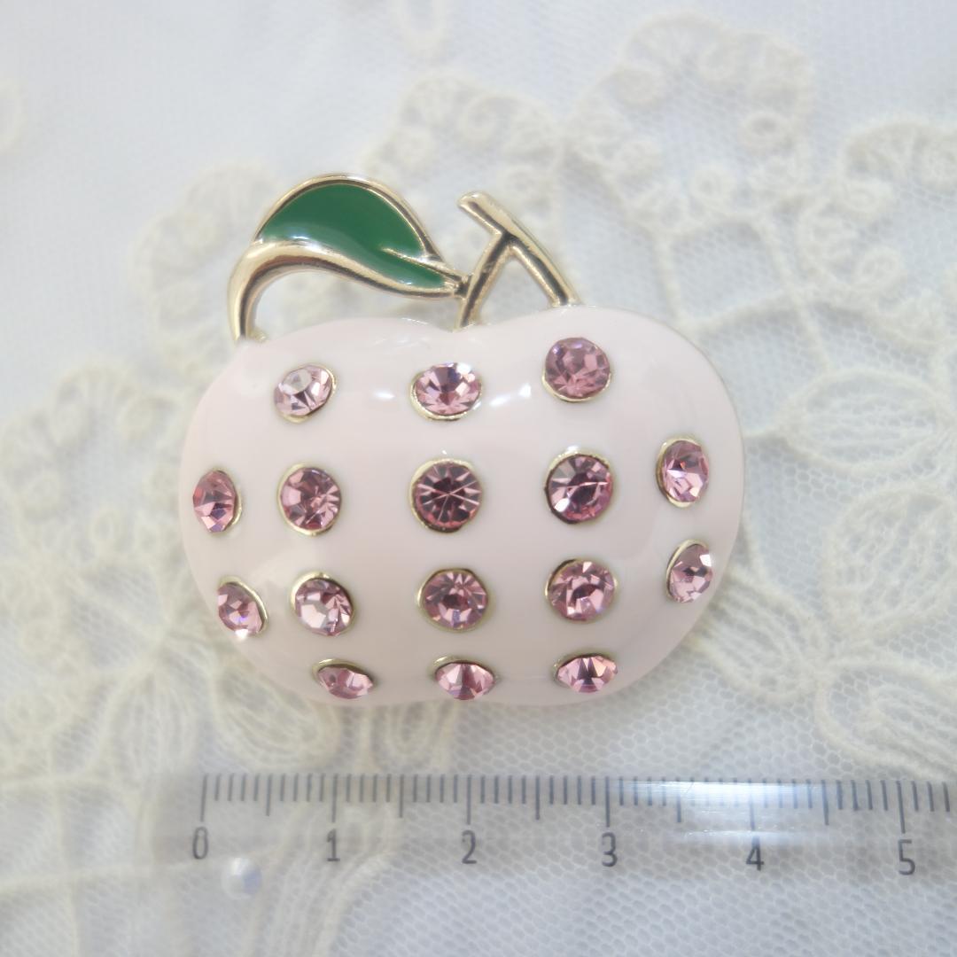 ピンクトルマリン色輝石 苺ミルク色の 林檎/りんご ヴィンテージ調 ブローチの画像4