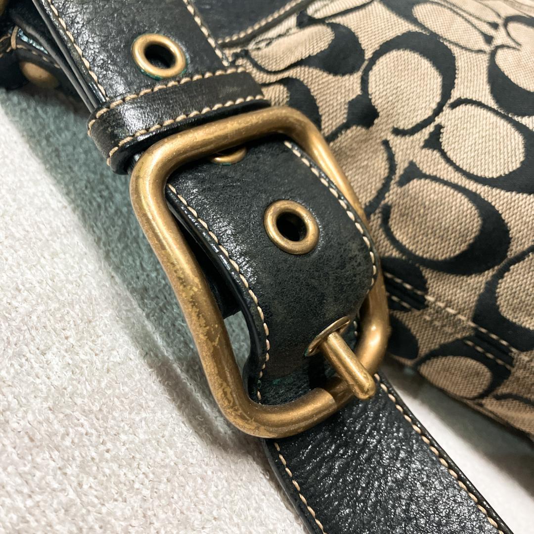 美品COACH コーチショルダーバッグハンドバッグブラック黒シグネチャー総柄