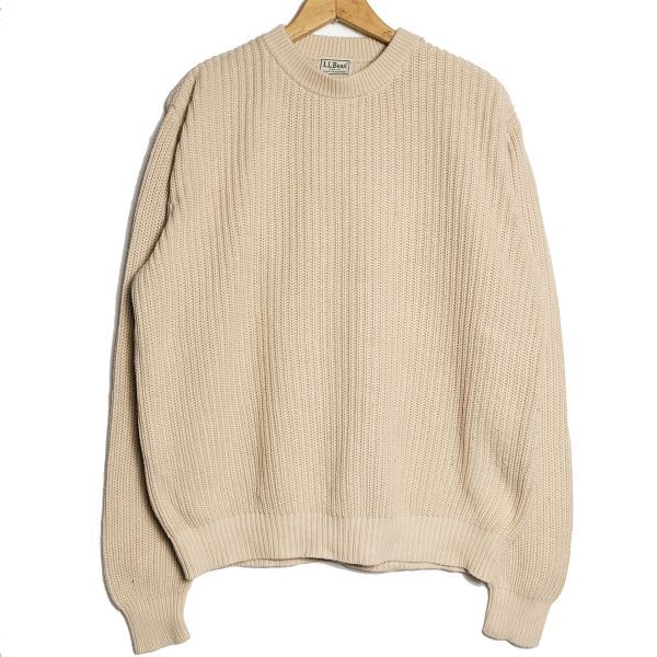 セブンイレブン 冬ギフト 2024 00's LLビーン Y2K L.L.Bean アウトドア オールド 旧タグ 00年代 無地 リブニット ベージュ系 (M) ニットセーター コットン クルーネック 男性用